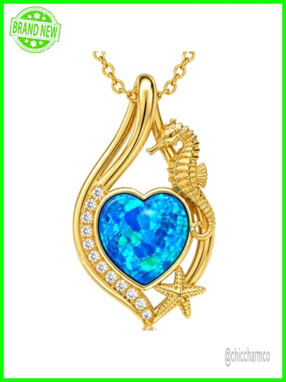 14K Gold Plated Opal Seahorse Pendant Necklace with CZ Accents